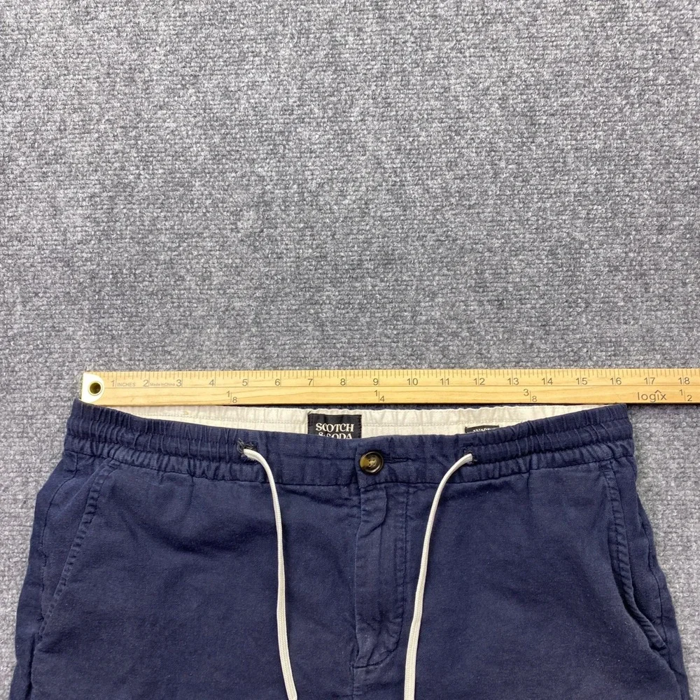 Scotch & Soda Warren Navy Blue Organic Cotton Linen Blend Drawstring Pants Sz 32